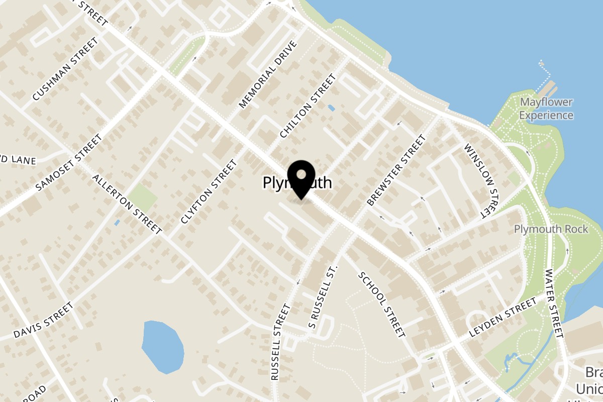 Map showing the location of The Tasty on 42 Court St in Plymouth